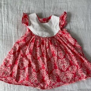 Ricrac & Ruffles Red White Floral Fit & Flare Cotton Flutter Sleeve Dress 2T